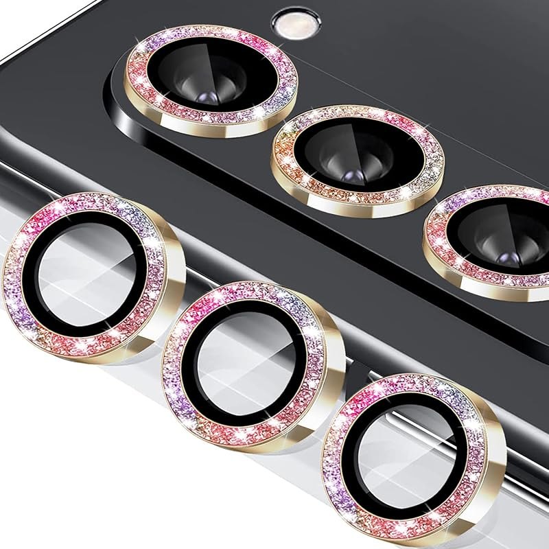 for Galaxy Z Fold 6 Camera Lens Protector Bling Glitter Individual Aluminium Alloy Ring 9H Tempered Glass Decorative