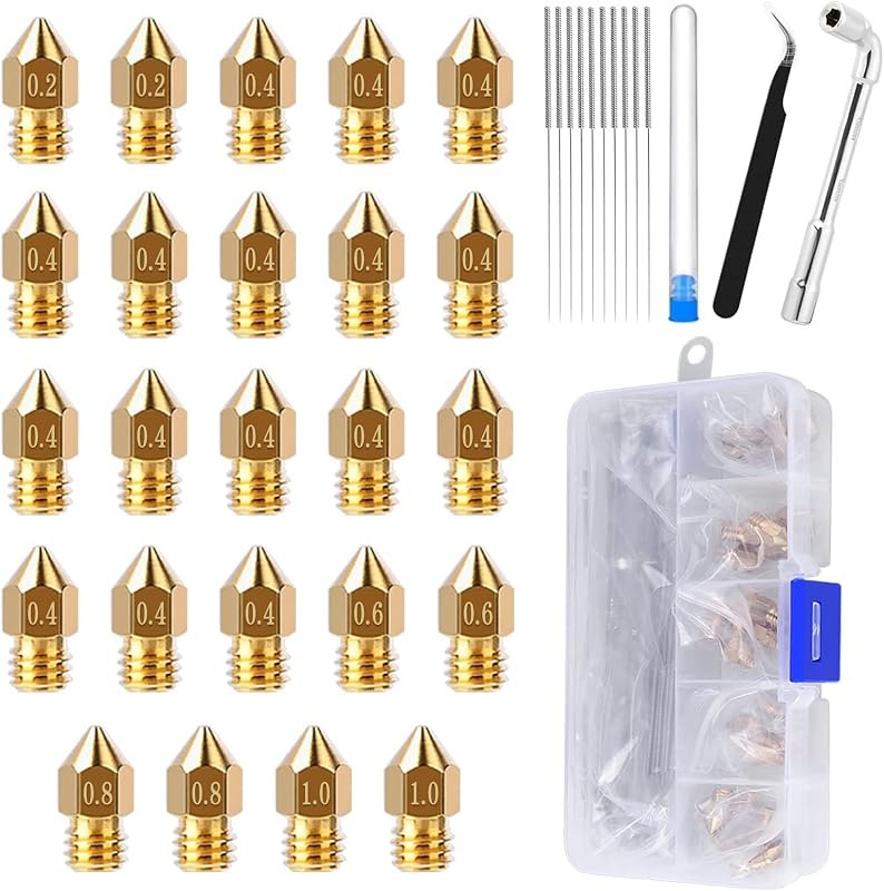 Comgrow 24PCS MK8 Nozzles 3D Printer Extruders Brass Nozzles — Ender 3 V2 for ender