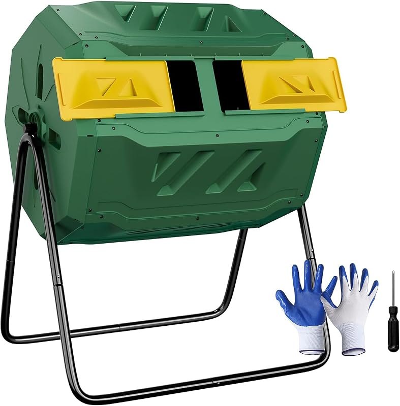 43 Gallon Large Dual Chamber Composting Tumbler Outdoor Garden Rotating Compost Bin Tumbling Composter with Sliding