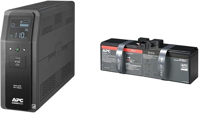 1350VA Sine Wave UPS Battery Backup Surge Protector with APC UPS Battery Replacement — APC Back-UPS Pro for apc back