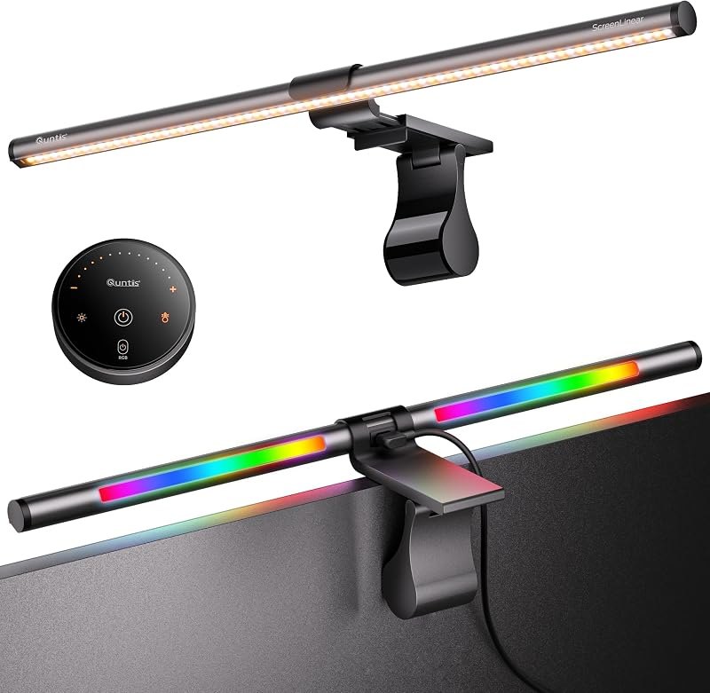 Quntis RGB Monitor Light Bar with Remote, Flat Curved & Ultrawide Fits — dual monitor light bar for dual monitor light