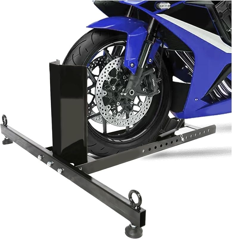 KUAFU Motorcycle Wheel Chock Stand Upright 1800 LBS, Wide Range 3" to 5" — best motorcycle floor stand for motorcycle