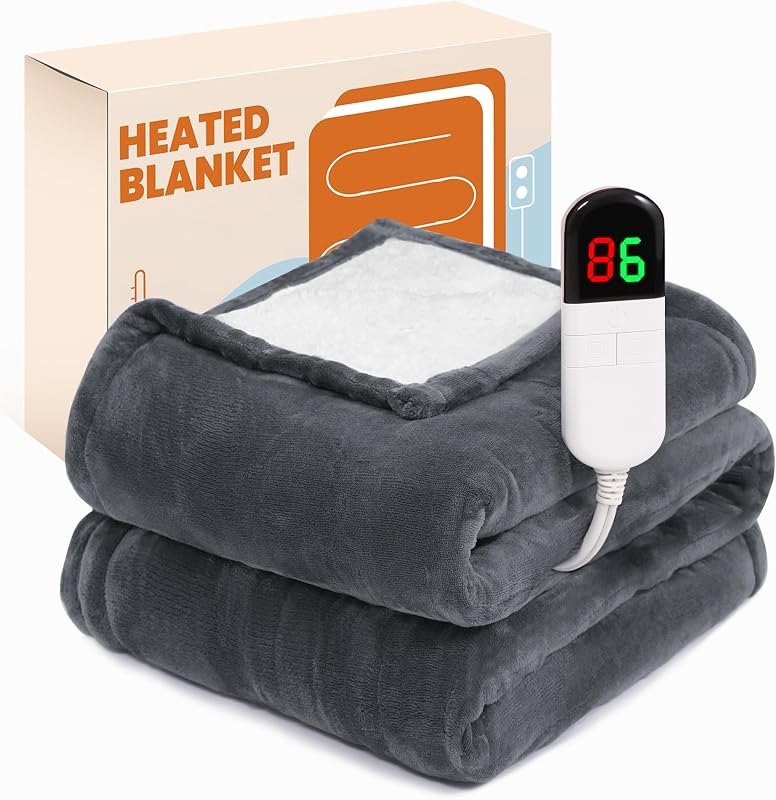 Electric Heated Blanket Throw 50"x60", 8 Heat leavls and 1-8H Auto Off — cotton electric blanket for cotton electric