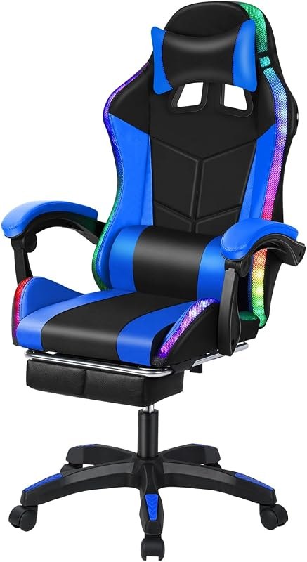 Gaming Chair, Computer Chair with Footrest and Lumbar Support, Height Adjustable Game Chair with 360° Swivel Seat and