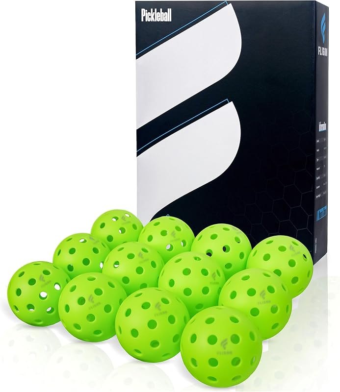 Fligon Pickleball Balls, 12-Pack, Pickleball Balls 40-Hole Outdoor Design, High Bounce, True Flight & Durability for