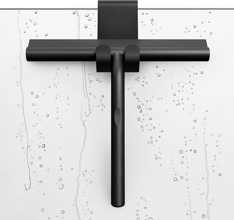 ecooe Silicone Shower Squeegee with Stainless Steel Core, Shower Wiper 21 cm with Hook Without Drilling, Squeegee for