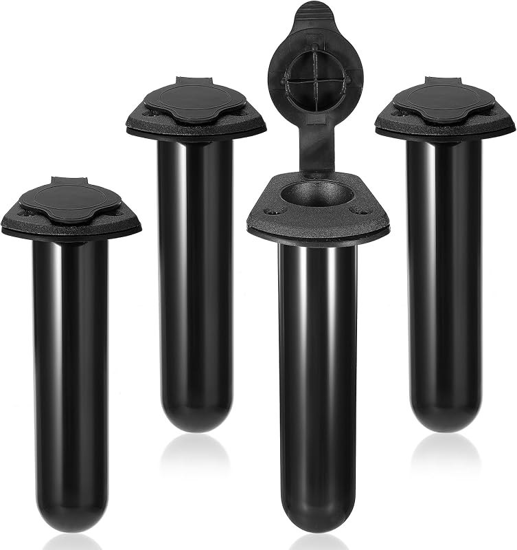 4 Pack of Kayak Deck Plastic Flush Mount Fishing Boat Rod Holders with Cap Cover,Gasket and Mounting Screws- Plastic