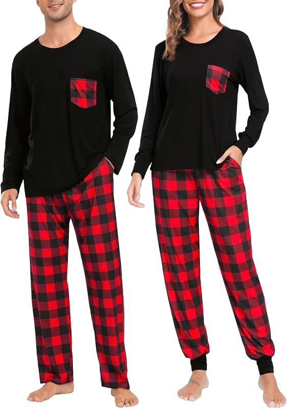 Matching Family Pajama Set Christmas Couple Plaid Sleepwear Xmas Long Sleeve Lounge Set Men & Women Button Down Pj Set