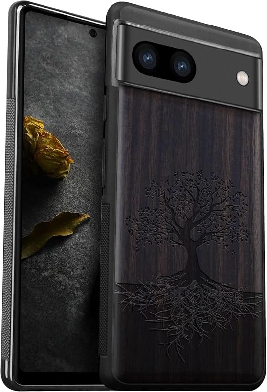 Carveit Wood Case for Pixel 8a, (Tree with Roots-Black) — case for google pixel accessories
