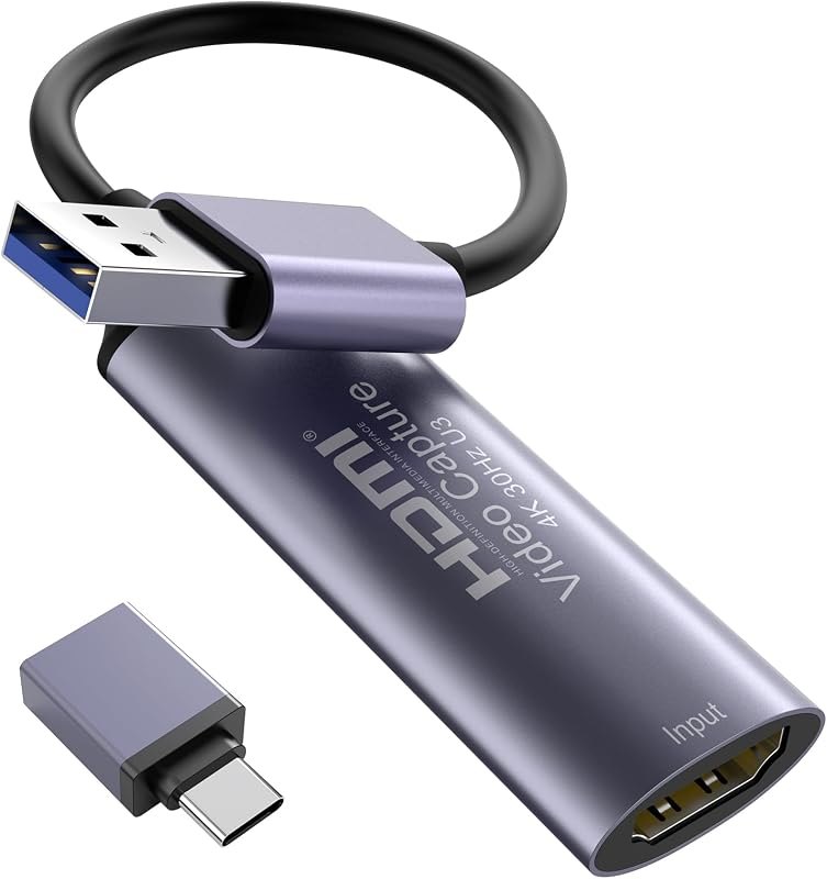 Video Capture Card, Stream and Record in YUY2 1080P 60FPS USB 3.0 HDMI to USB A/USB C, HDMI Capture Card for Nintendo