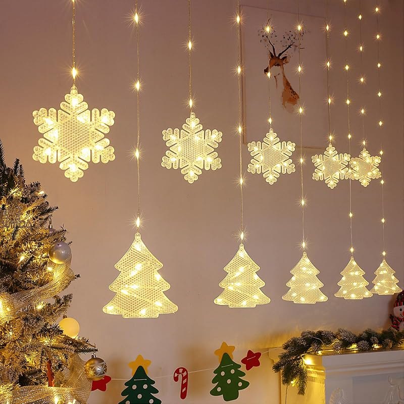 BLOOMWIN Christmas Window Lights Indoor - 2M 160 LED Christmas Window Decorations, Snowflake Curtain Hanging Fairy