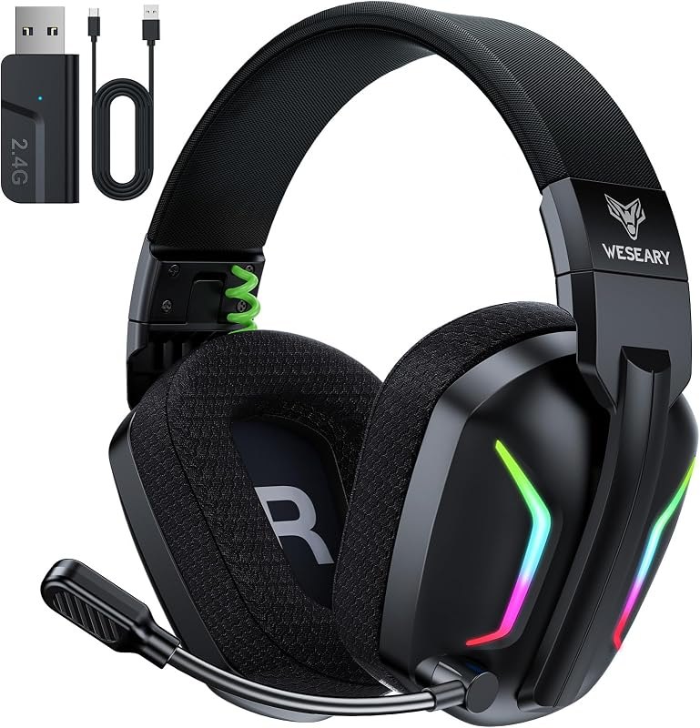 WESEARY Wireless Gaming Headsets for PC, PS5, PS4, Switch, Mac, 2.4GHz Wireless Gaming Headphone with ENC Noise