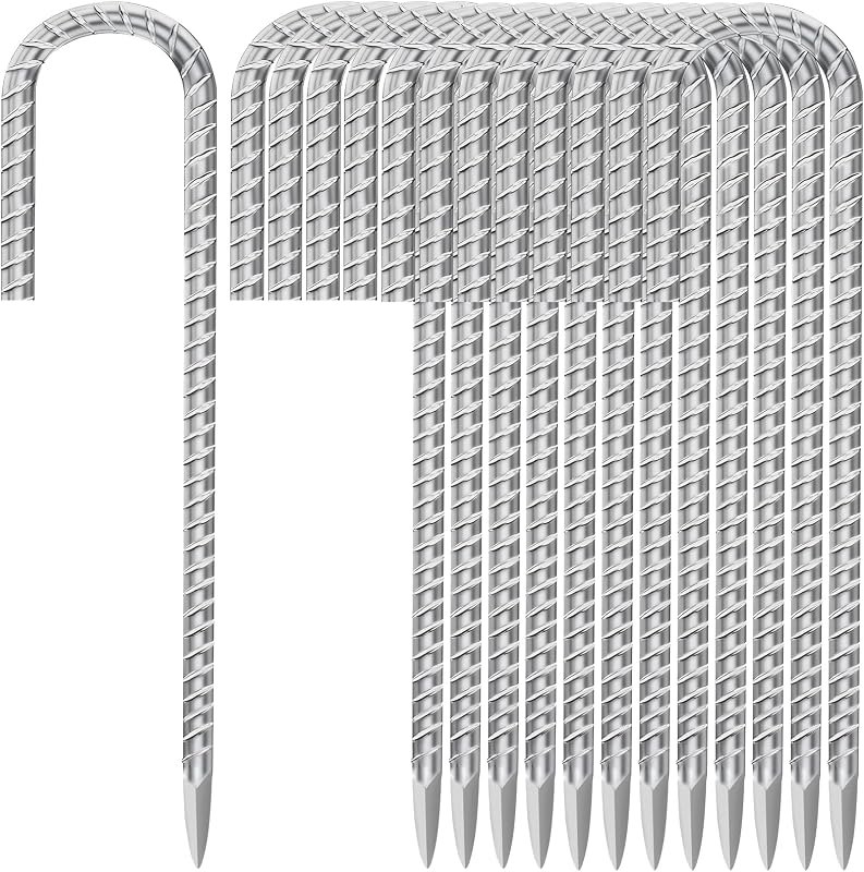Besitu 12 Inch Ground Stakes Heavy Duty J Hook 30-Pack Metal Spikes Galvanized Ground Hooks Anchors Rebar Ground