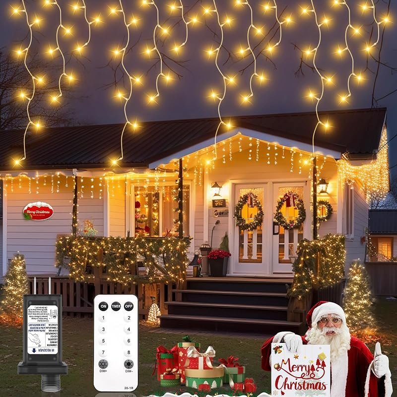 Christmas Lights, 32.8FT 502 LED Icicle Lights for Outside, Connectable Eaves Decorations Twinkle Lights, 8 Modes &