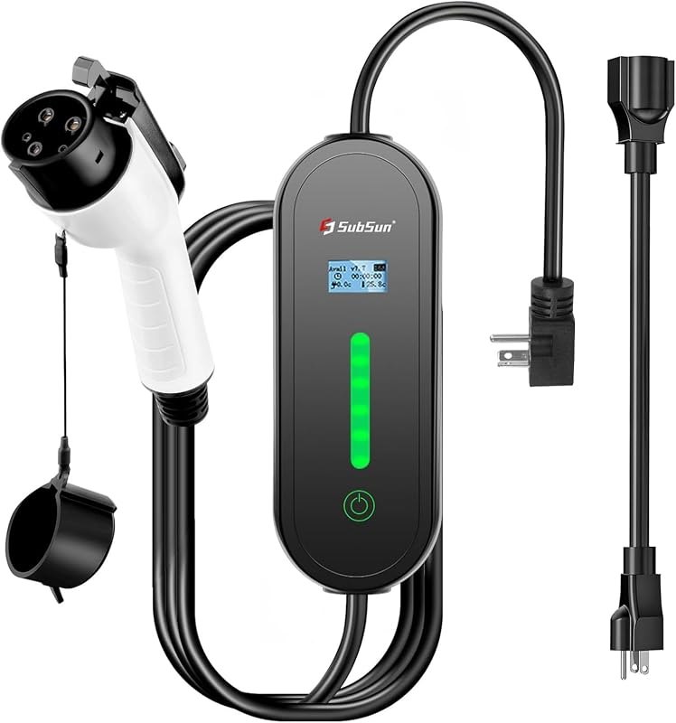 SubSun J1772 Level 1/2 EV Charger Cable 16A 110-240V,NEMA 5-15& 6-20 Plug — best 16A J1772 EV charger for 16a j1772