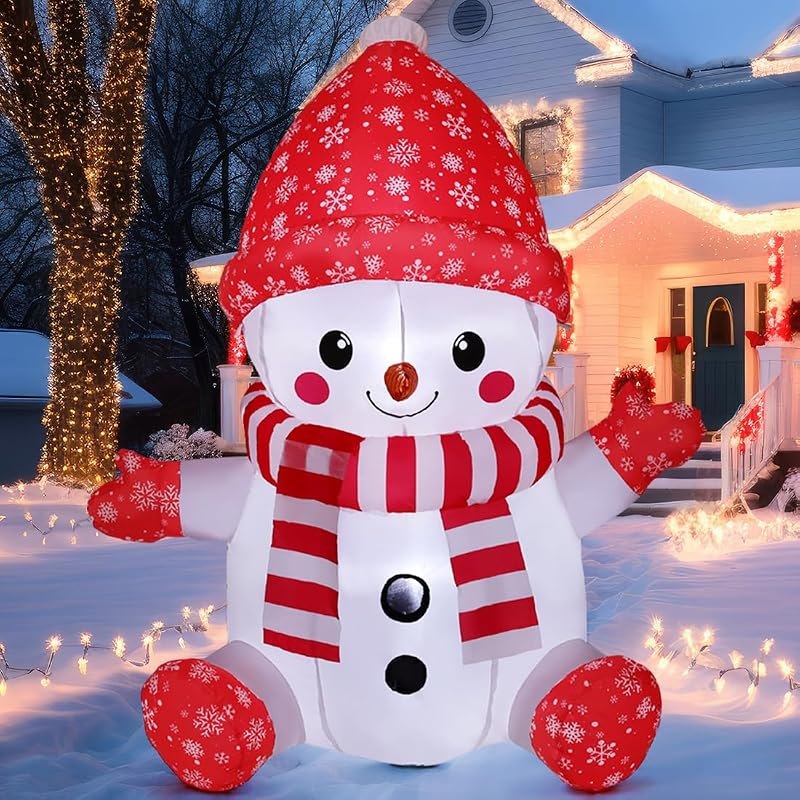 GOOSH 4.4 FT Christmas Inflatables Outdoor Decorations, Inflatable Baby Snowman with Red Hat Gloves Blow Up Yard