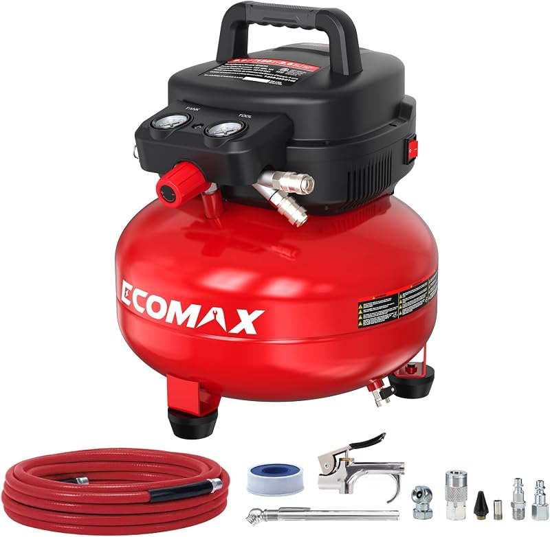 ECOMAX Air Compressor 6 Gallon 150 PSI Pancake Portable Oil-free Tank with 10 PCS Accessories Kit — air pancake