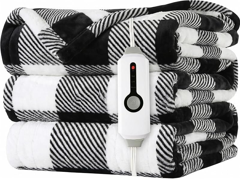LaffyLo Electric Heated Blanket Throw Size - 50"x60", Soft Flannel Heating Blanket, 4 Heating Levels, 3 H Auto Shut