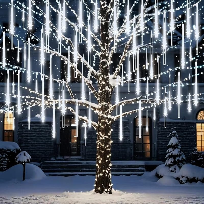 Outdoor Christmas Lights Snow Falling Rain Cascading Icicle String Lights — icicle christmas lights for icicle
