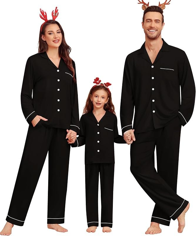 Matching Family Christmas Pajamas Set Modal Long Sleeve Button-Down Sleepwear Family Festival Party Xmas PJs Sets —