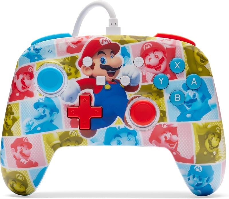 PowerA Enhanced Nintendo Switch and Switch 2 Wired Controller - Mario Hero Reel, Gamepad, game controller, wired