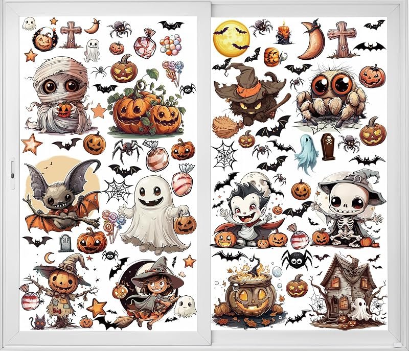 12 Sheets Big Size Window Clings Halloween Window Clings Halloween Bat Spider Vampire Witch Decorations Halloween
