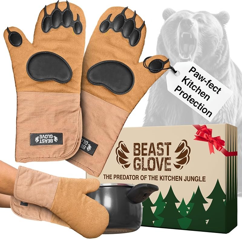 Bear Paw Oven Mitts (Beast Gloves) Funny Heat Resistant Oven Gloves, Non Slip Silicone Grip Bear Hands, Thick