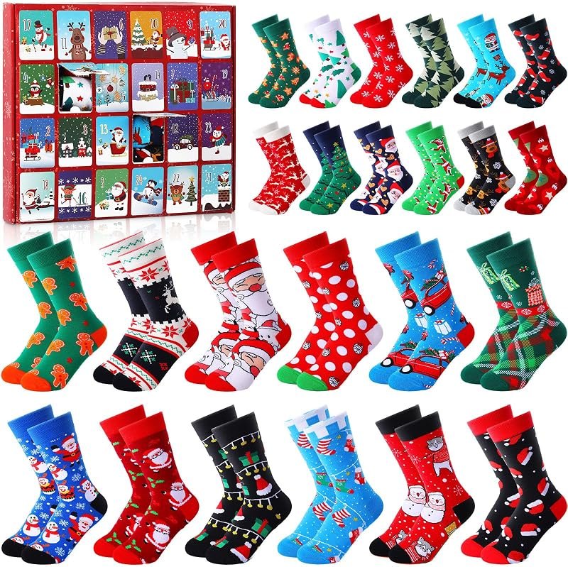 Glitopper 24 Pairs Christmas Sock Advent Calendar for Men Women Novelty — Advent Calendar Gift Set for advent calendar