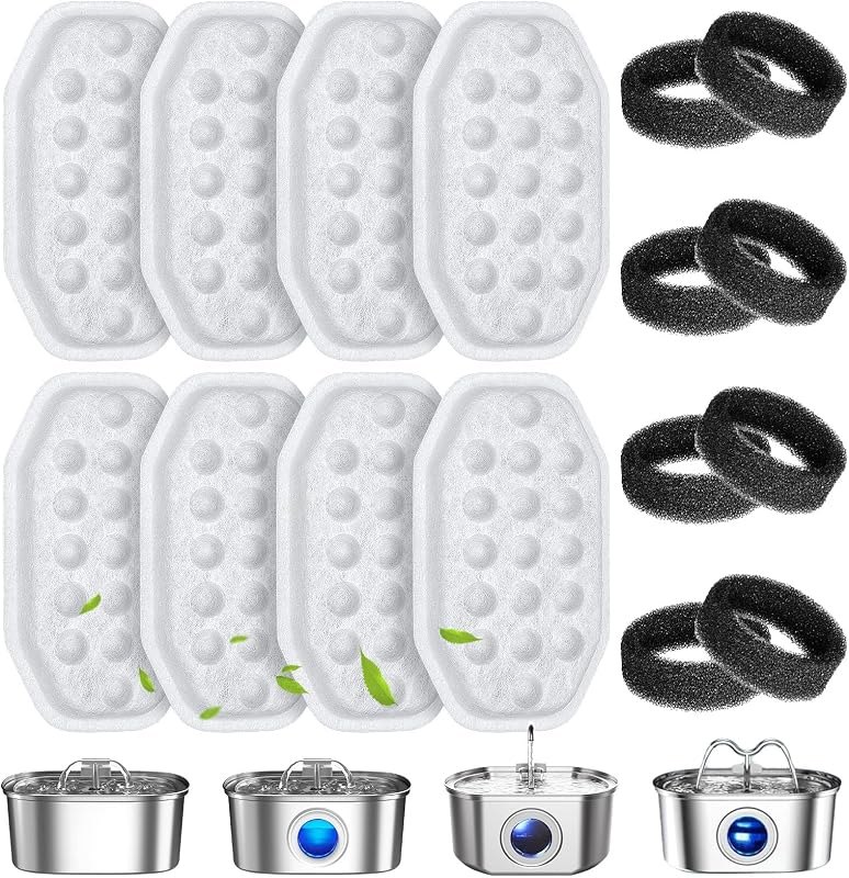 16 Pcs Cat Water Fountain Filters for Rellaty & Neareal Pet Fountains — stainless pet water fountain for stainless pet