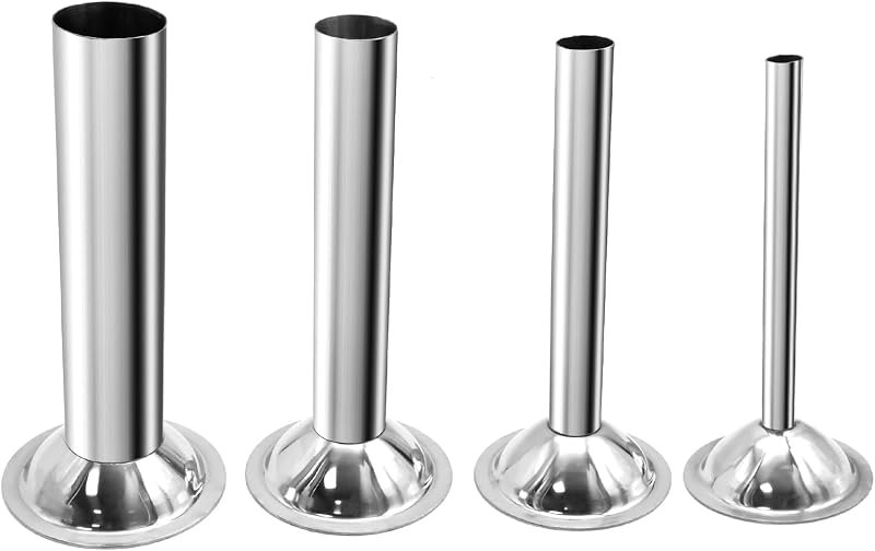 Saihisday 4Pcs Sausage Stuffing Tubes Stuffing Nozzles Stainless Steel Sausage Maker Tubes Snack Stick Stuffer Tube