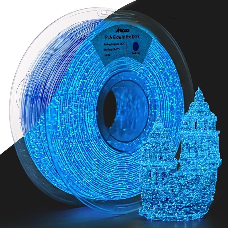 AMOLEN 3D PLA Printer Filament, 1.75mm Glow in The Dark Shiny Firefly Blue PLA Filament for 3D Printing, Best with UV