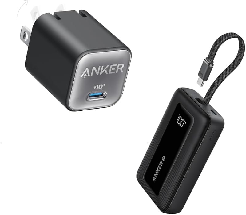 USB C GaN Charger 30W with Anker Zolo Power Bank, 10,000mAh 30W High-Speed Portable Charger — Anker 737 power bank for