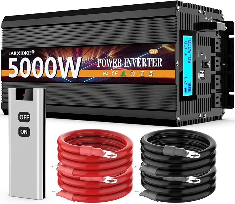 5000 Watt Power Inverter 12V DC to 110V 120V Converter for Family RV Off Grid Solar System Car with Type-C Ports 3 AC