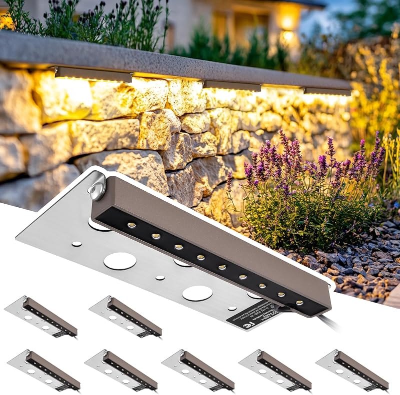 Z Zeben 7 Inch Retaining Wall Lights [ 8 Pack ], 5W LED Hardscape Lighting 12V Low Voltage Paver Lights 3000K Warm