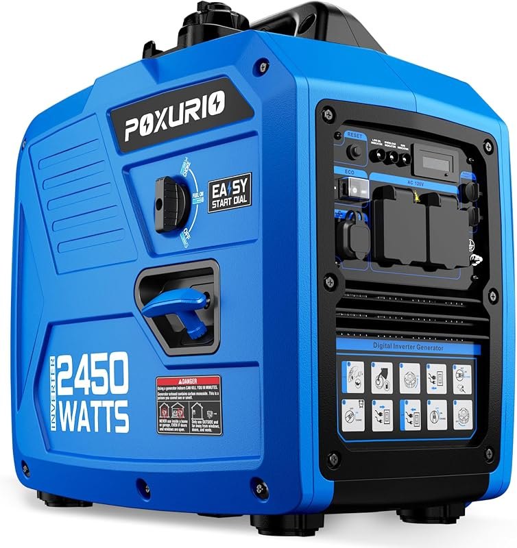 2450-Watt Inverter Generator for Home Use, 1.6Gallon Large Fuel Tank Up to 8.3 Hours Use, 120V Gas Powered Generator