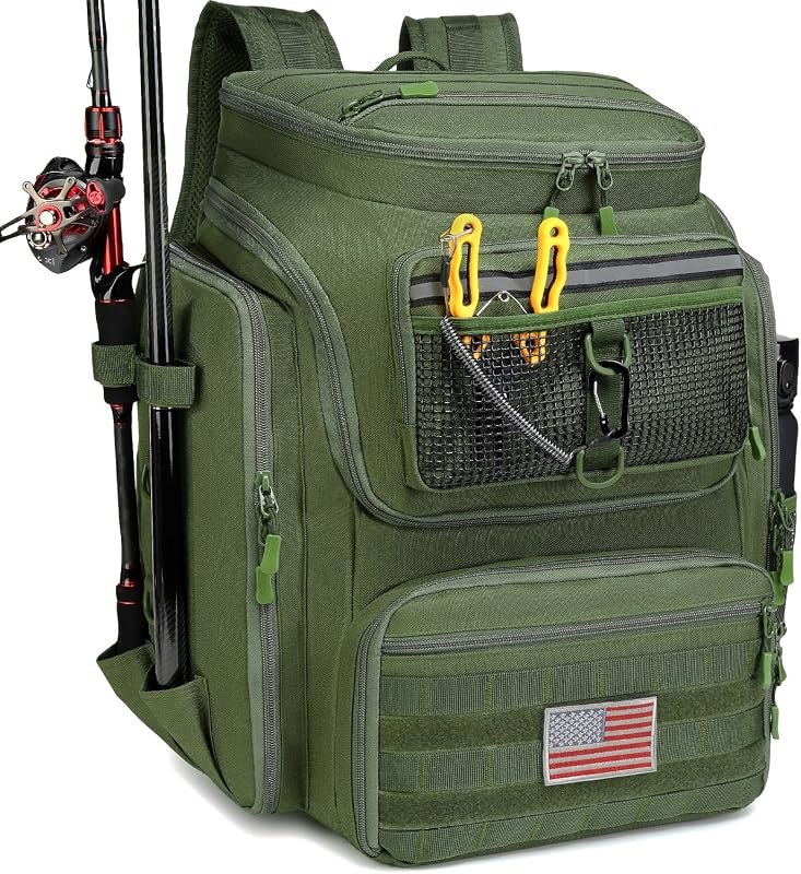 HAMBOLY 45L Fishing Backpack with Rod Holders & Built-in Foldable Divider — fishing tackle box for fishing tackle box
