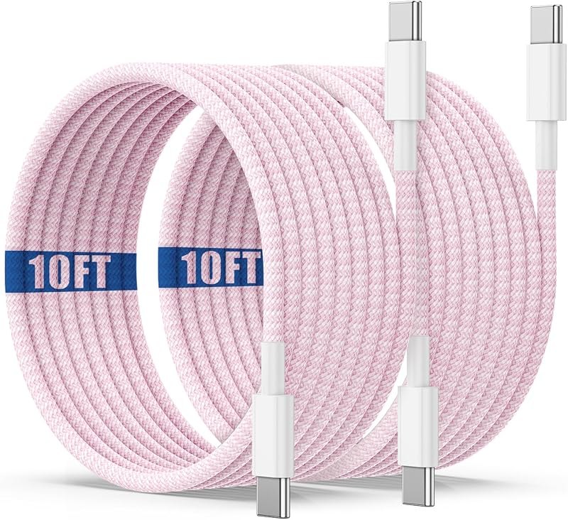 USB C to C Charging Cable 10ft, 60W Fast Type C to C Charger Cord Long for Apple iPhone Duo/18 Pro Max/17 Air/16 Pro