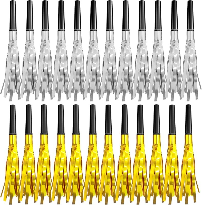 New Years Eve Party Supplies 2026-24 PCS Noise Makers, 12 Gold & 12 Silver Glitter Party Blowers for Adults, Bulk New