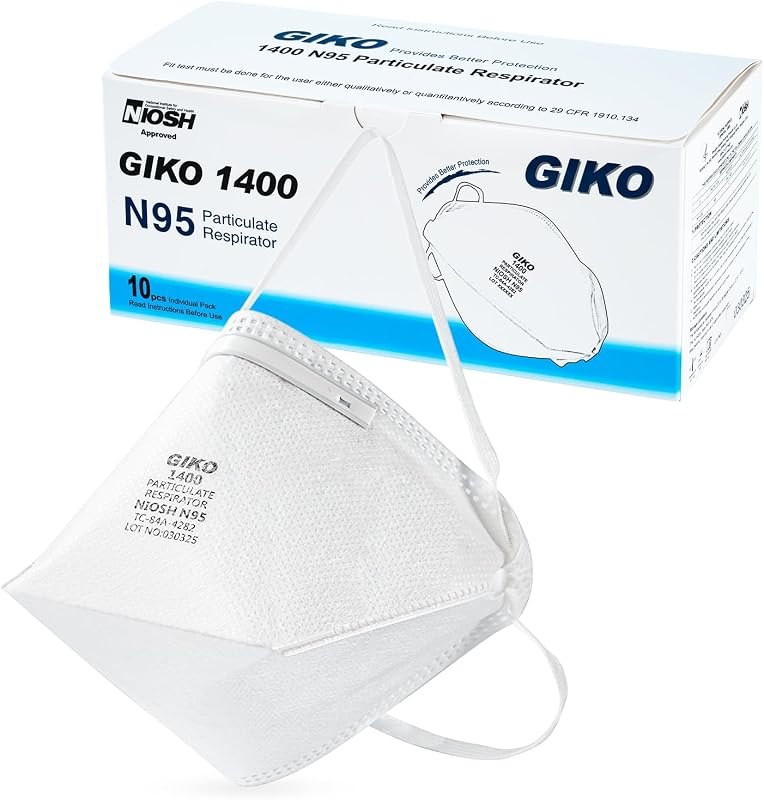 GIKO N95 Respirator Mask 10Pcs Individually Wrapped NIOSH Approved N95 Particulate Respirator for Adult, Men, Women