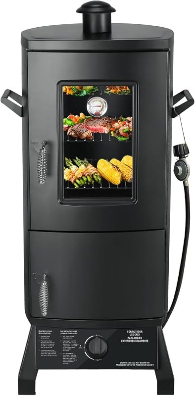 Propane Smoker, Vertical Smoker with Three Removable Shelves,Outdoor Grills & Smokers with Thermometer for BBQ