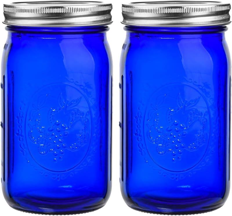 Blue Mason Jars Wide Mouth,2 Pack Cobalt Blue Colored Mason Jars 32 oz for Canning — wide mouth mason jars for wide