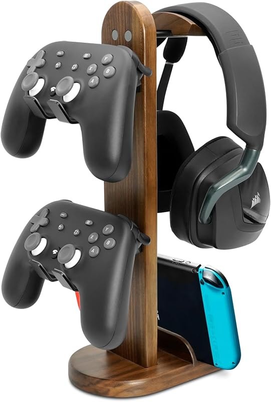 Controller Holder with Headphone Stand - Wood Gaming Controller Stand for Xbox PS5 PS4 Switch Pro, PC Gaming