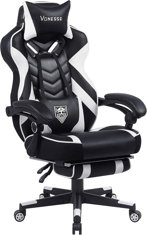 Gaming Chair, Big and Tall Gaming Chair with Footrest and Massage, Gaming Chairs for Adults with Lumbar Support