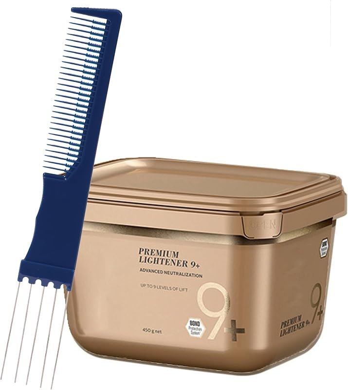 BlondeMe Lightener Powder 9+ Premium Bleach 450 grams and M Hair Designs Tint Brush Comb (Bundle), Off White — root