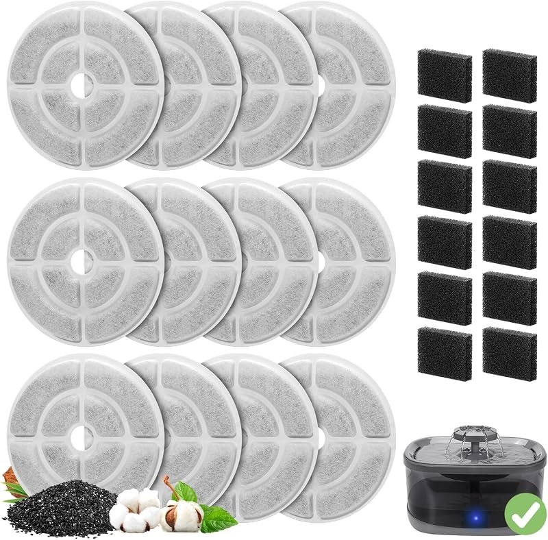 12 Pack Replacement Filters for 2.5Gal/9.5L Dog Fountain, GISOFIK 18CM Larger Cat Water Fountain Filters, Coconut
