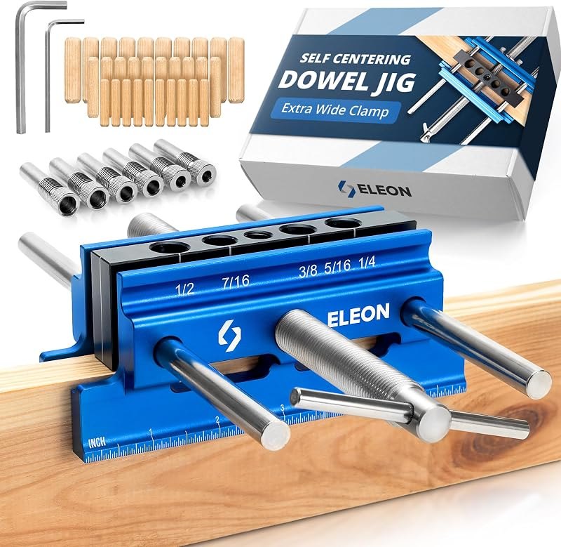 ELEON Self Centering Dowel Jig with Elongated Jaws & Extra Wide Clamp up to 6.7" - Precision Woodworking Made