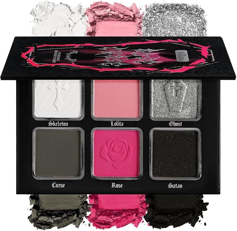 Black Pink Eyeshadow Palette, Matte Glitter White Grey Silver Goth Makeup Palette, Pigmented Long Wear Hot Pink Gothic