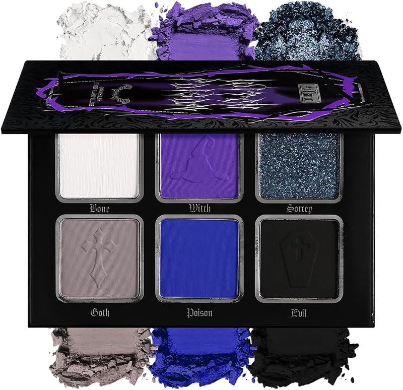 Black Blue Purple Eyeshadow Goth Makeup Palette, Matte Shimmer Dark Smoky Eyeshadow Pallet with Mirror, High Pigment