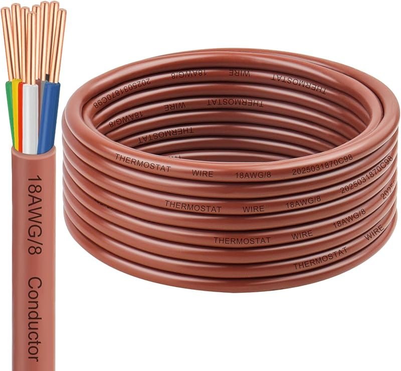 18/8 Thermostat Wire 20FT, 18 AWG 8-Conductor Solid Bare Copper HVAC Control Cable, CL2 Rated for in-Wall