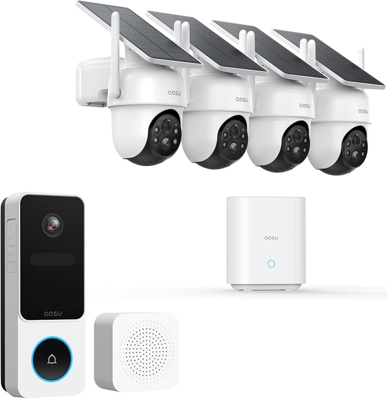 aosu Security Cameras Outdoor Wireless, 4 Cam-Kit, No Subscription Doorbell Camera Wireless - Head-to-Toe View